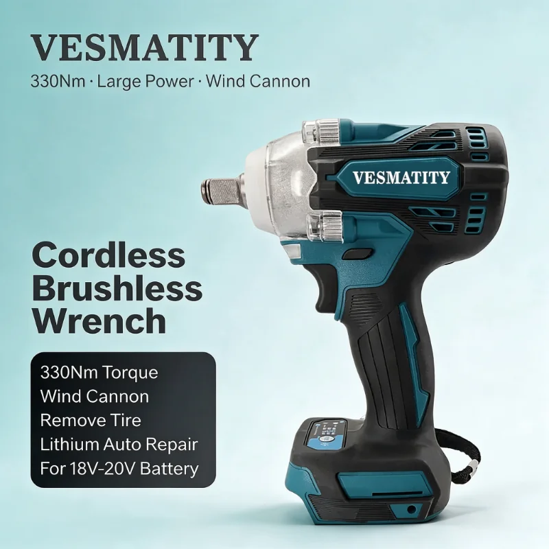 Cordless Brushless Wrench Tool Set 330Nm Torque Large Power Wind Cannon Remove Tire Lithium Auto Repair For 18V-20V Battery