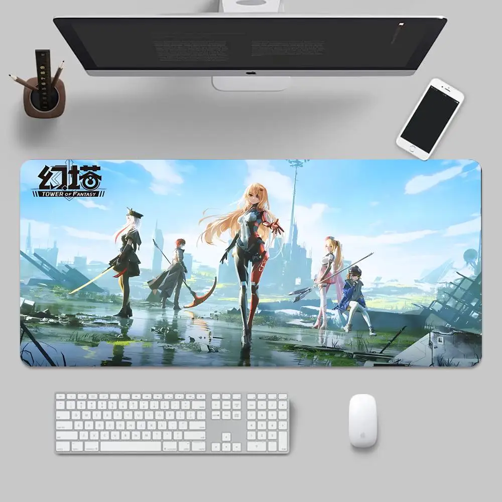 Tower Of Fantasy Mouse Pad Tapetes de Mesa Teclado, Borracha Kawai, Tapete de Mesa Antiderrapante, XXL90x40cm