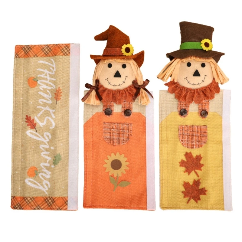 Thanksgiving Home Decors Polyester Scarecrow Fridge Handle Cover 3Pieces Set 3XUF – Detail 1