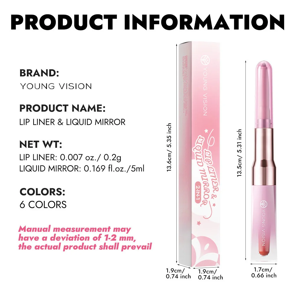 Double Head Lip Pencil With Mirror Gloss Lip Glaze Portable Beauty Makeup Tool Natural Tint Shaping Definition