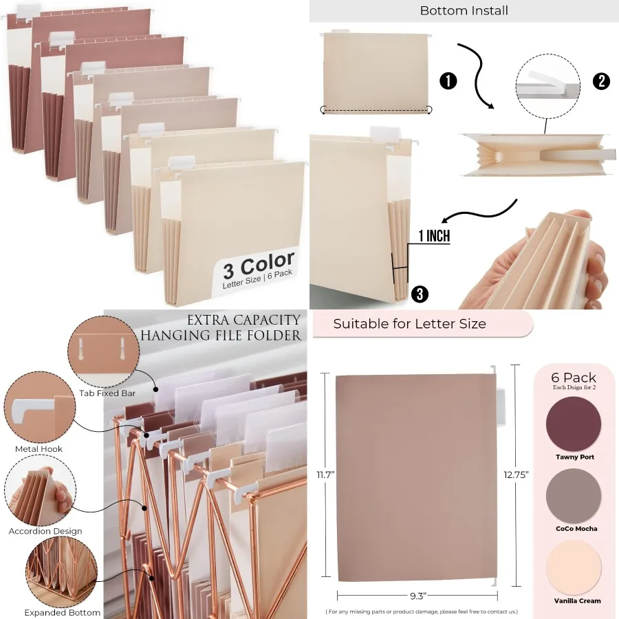 

Y YOMA Letter Size, 6 упаковок, дополнительная емкость, подвесные папки для файлов, декоративная папка-органайзер для аккордеона для офиса и дома