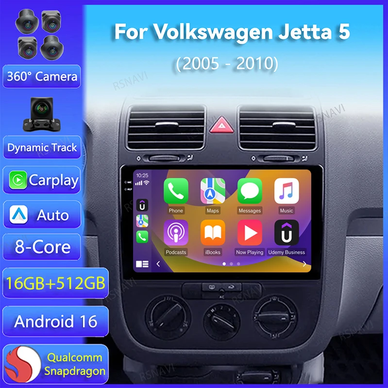 Android 16 Carplay Auto For Volkswagen Jetta 5 2005 2006 - 2010 Car Radio Navigation 2Din DSP Video Player Stereo GPS Head Unit