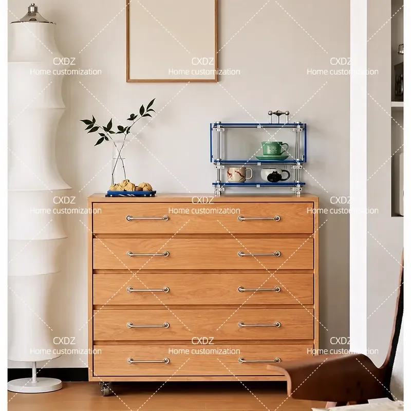 Nordic Mobile Chest of Drawers Simple Solid Wood Bedroom Storage Cabinet Living Room Side Table Multi Layer Drawer Organizer