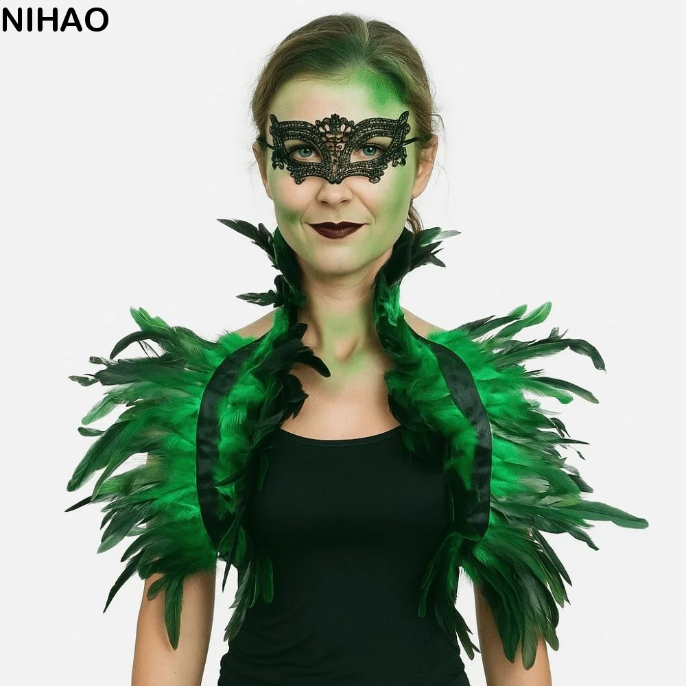 

Костюм, роскошная шаль с перьями в стиле панк, ретро, регулируемая шаль с перьями, Хэллоуин, готическая шаль на плечо, искусственный воротник для женщин