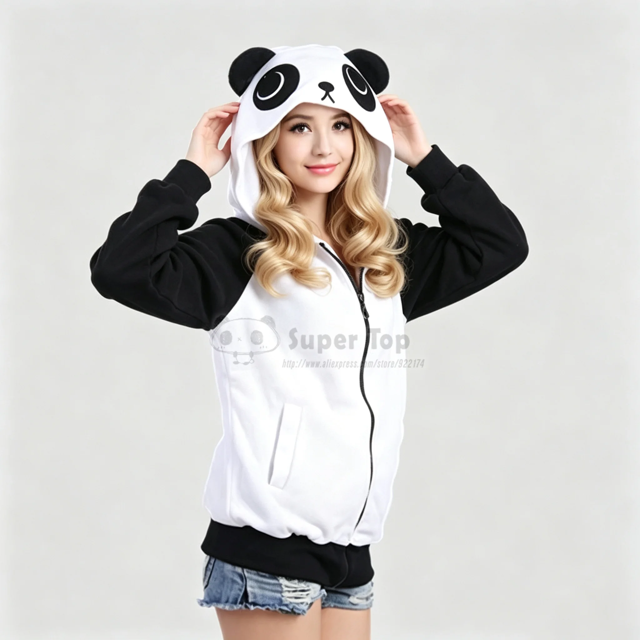 2026 Spring New Panda Hoodie Jacket Lady Animal Hoodie Panda Women Coats Sweatshirt with ears Cosplay Animal Hoodies
