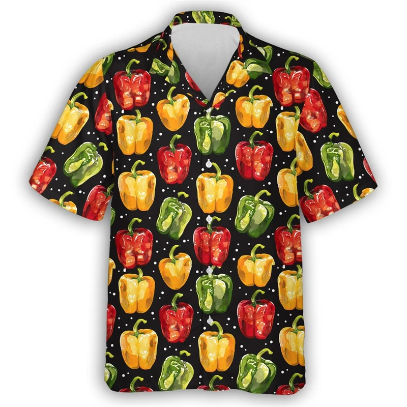 Fruit Vegetable Chili Carrots Graphic Shirts For Men Clothes Vegan Chef Tomatoes Cauliflower Beach Shirt Fashion Male Streetwear