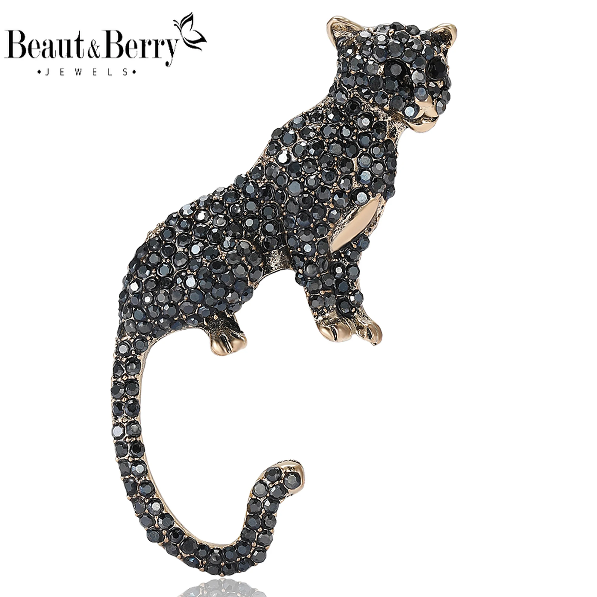 Beaut&Berry Fashionable Rhinestone Leopard Brooches 4-color Unisex Vintage Animal Pins Office Party Accessories Gifts