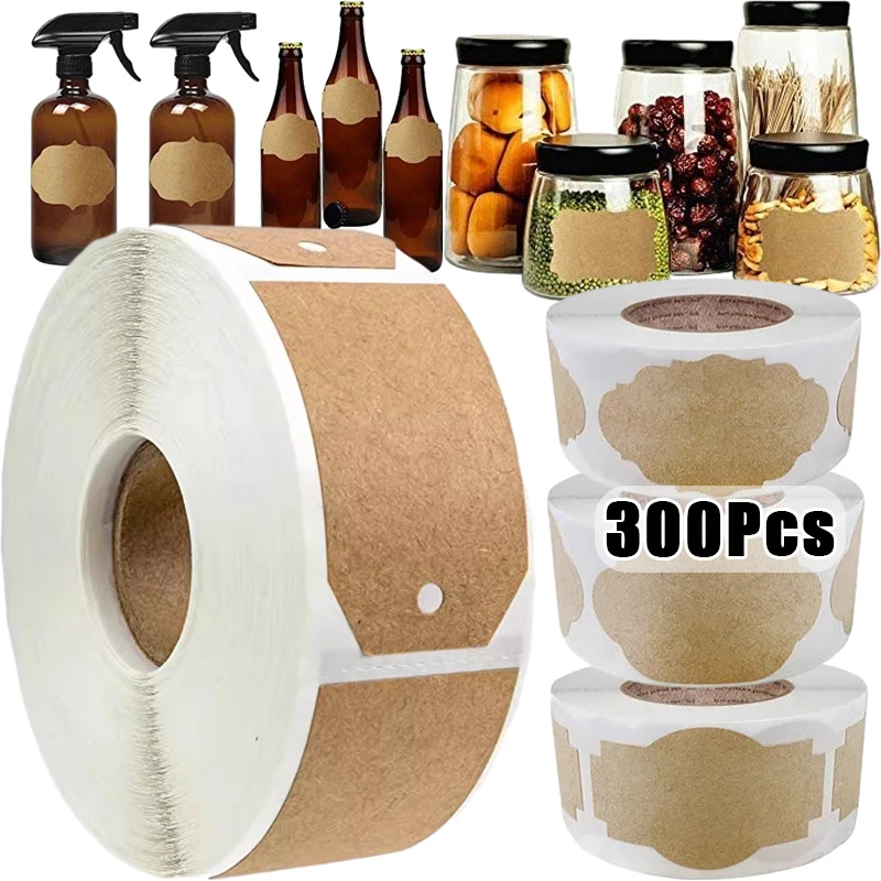 300Pcs/Roll Kraft Paper Stickers Spice Jar Labels Handmade Stationery Gift Tags Paper Xmas Decor DIY Envelope Sealing Sticker