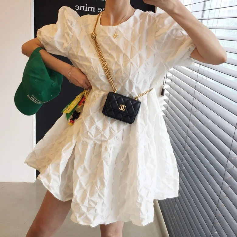 Sweet Summer Faion geplooide textuur Bubble Sve ort rok Dr. Koreaanse Sle Regular Fit vrijetijdskleding voor verschillende gelegenheden