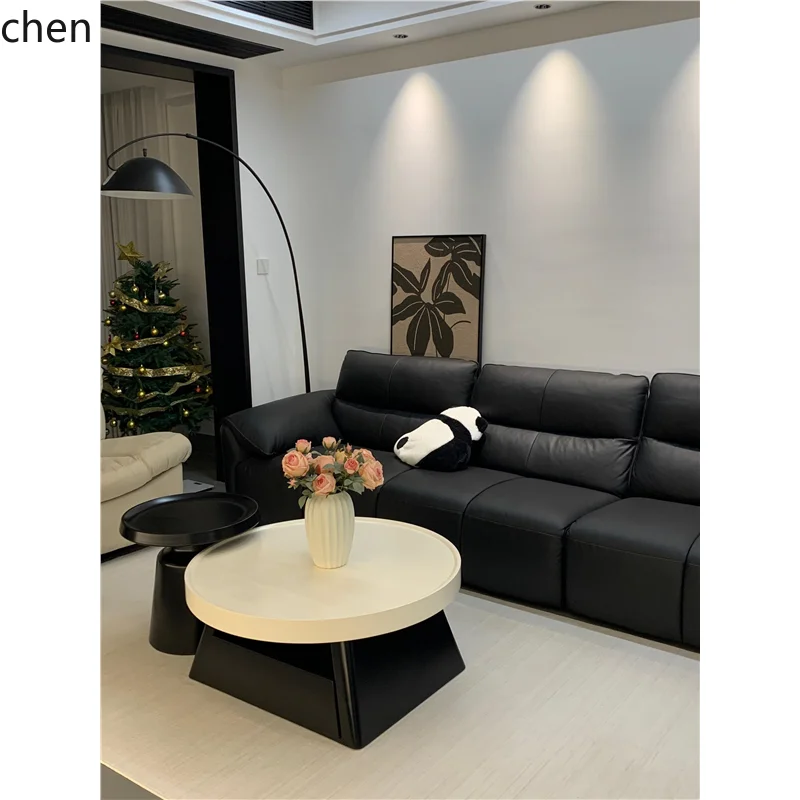 black and white coffee table household living room round simple cream style small apartment minimalist light luxury