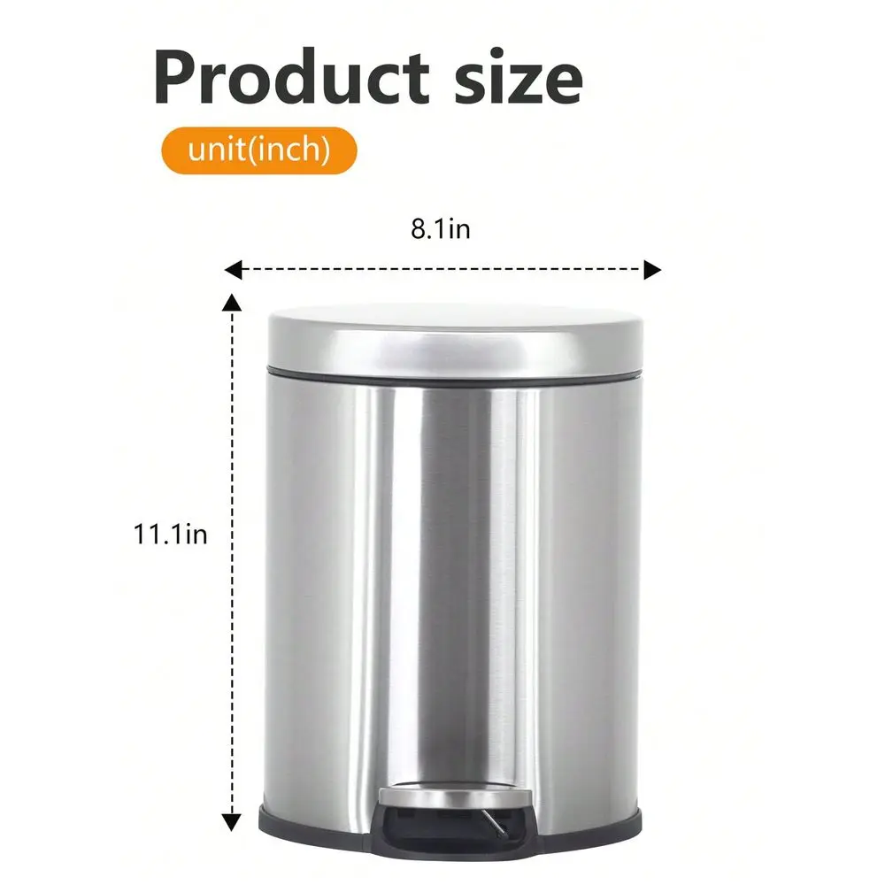 

Set Trash Can, 1.6 Gallon Round Stainless Steel Garbage Bin Portable With Soft Close Lid Step Foot Pedal Metal Waste Basket Wit