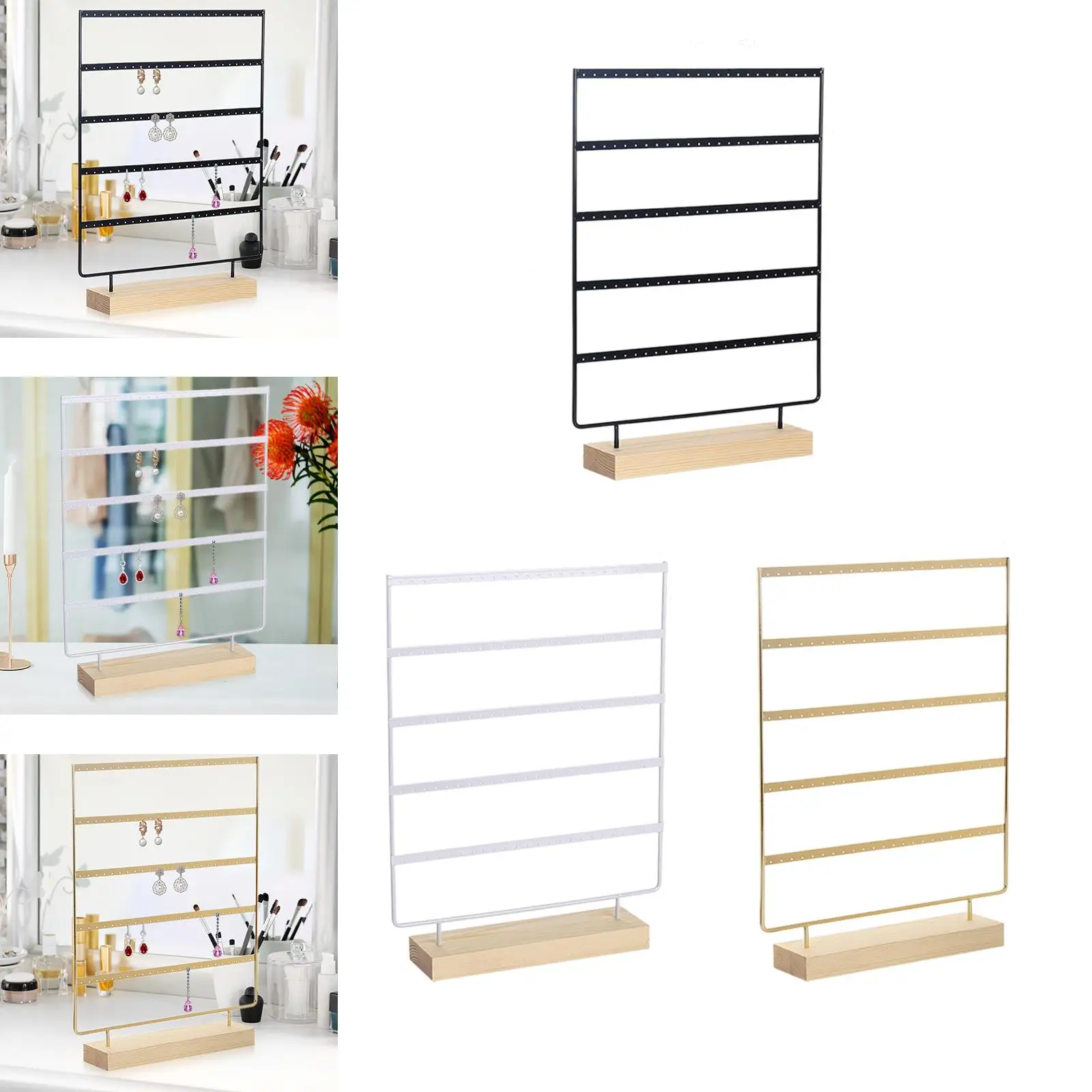 5 Tier Earring Display Stand Wooden Jewelry Rack 120 Holes Storage Organizer for Pendants Bracelets Living Room