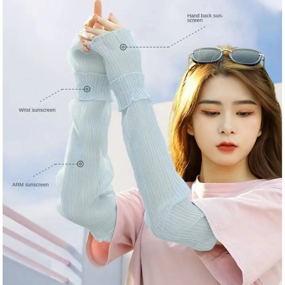 New Lace Lace Ice Sleeves Highly Elastic Breathable Sunscreen Arm Sleeves Non-slip Anti-UV Riding Driving Gloves Outdoor Sports