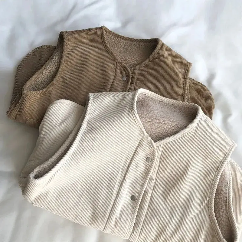 Corduroy Vests Women Autumn Winter Double-side Wear Vintage Fashion Korean Comfortable Lady Simple Ins All-match Casual Outwear