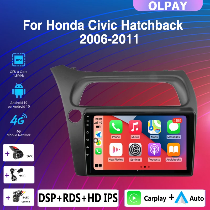 

2DIN 4+64G Car radio Android multimedia player Carplay Auto GPS navigation NO DVD for Honda Civic Hatchback 2006 2007 2008-2011