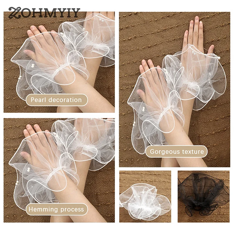 1Pair Nail Art Tulle Fake Pleated Cuff Photo Backgrounds For Nail Photography Nail Tips Display Embellish Pearls Tulle Sleeve