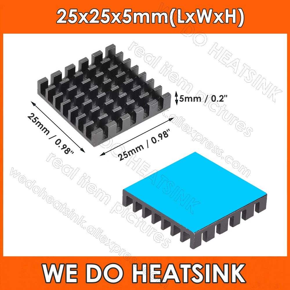 25x25x5mm Black Heatsink With pre Applied Thermal Conductive Adhesive Tape Cooler Aluminum Heat Sink for Cooling GPU IC Chips