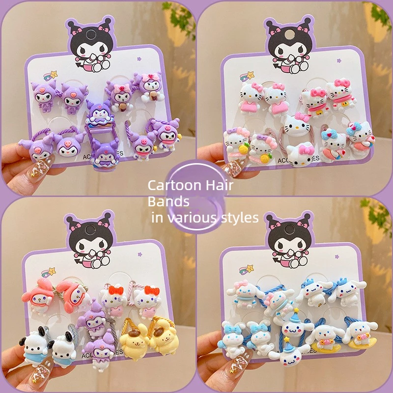 10 Piezas/1 Juego de Bandas Elásticas para el Cabello de Niñas, Lindas Bandas de Kuromi, Divertidas Bandas de Sanrio, Bandas de Goma para el Cabello, No Dañan el Cabello