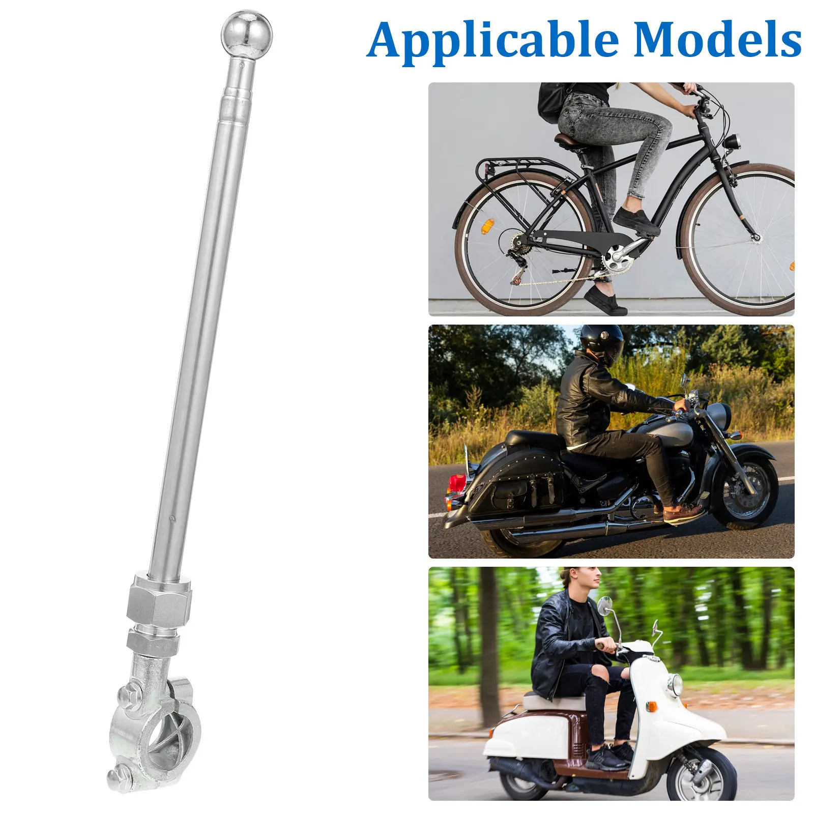 Retractable Flag Pole 0.6m Stainless Steel for Motorcycle Bicycle Car Outdoor Safety Use Portable Telescopic Flag Mount Silver