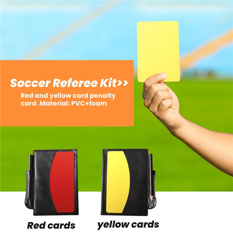 AEB0-Kit de árbitro de fútbol, billetera con banderas de fútbol a cuadros, cuaderno con tarjeta roja y amarilla y silbato