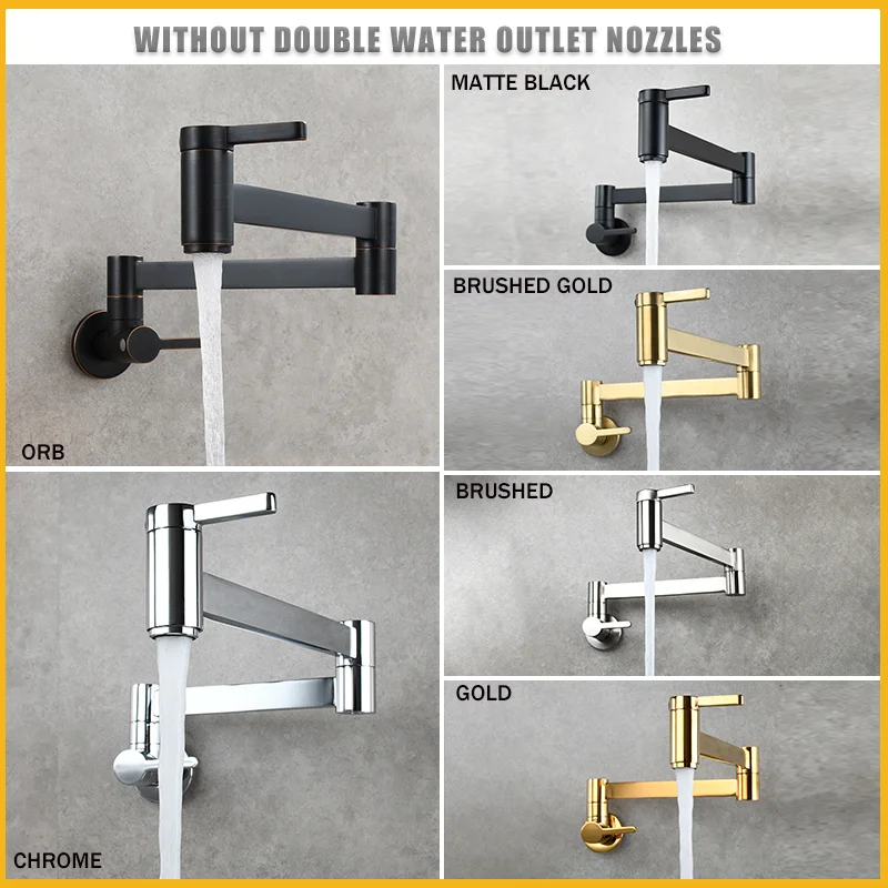 Brass Double Switch Faucet Wall Mounted Foldable Kitchen Faucet Single Cold Single Hole Sink Faucet Swivel Folding Spout