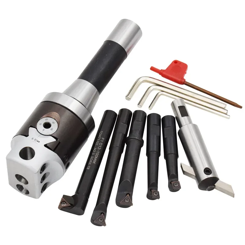 Milling Machine Boring Tool R8 Boring Device 2/3 Inch Precision Blade Boring Bar Fine-Tuning Boring Tool Mode Handle MT 1Set