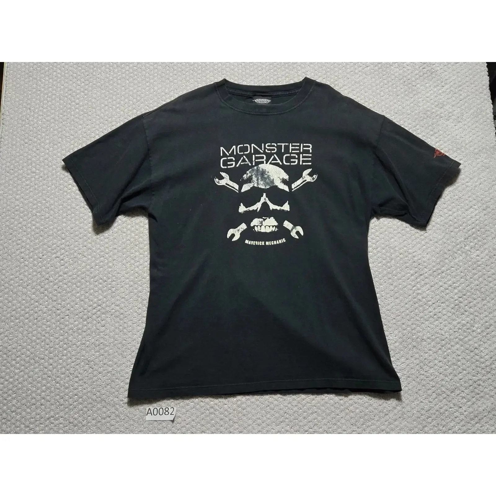 Monster Garage T Shirt Skull Cross Bone Wrenches Men s XL Black vintage Washed Top For Everyday Wear Stretched streetwear