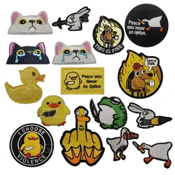 Cute Cartoon Animal Hook&Loop Patches Cat with Knife Duck Goose Frog Sticker Tactical Accessory Morale Badges Embroidery Patch