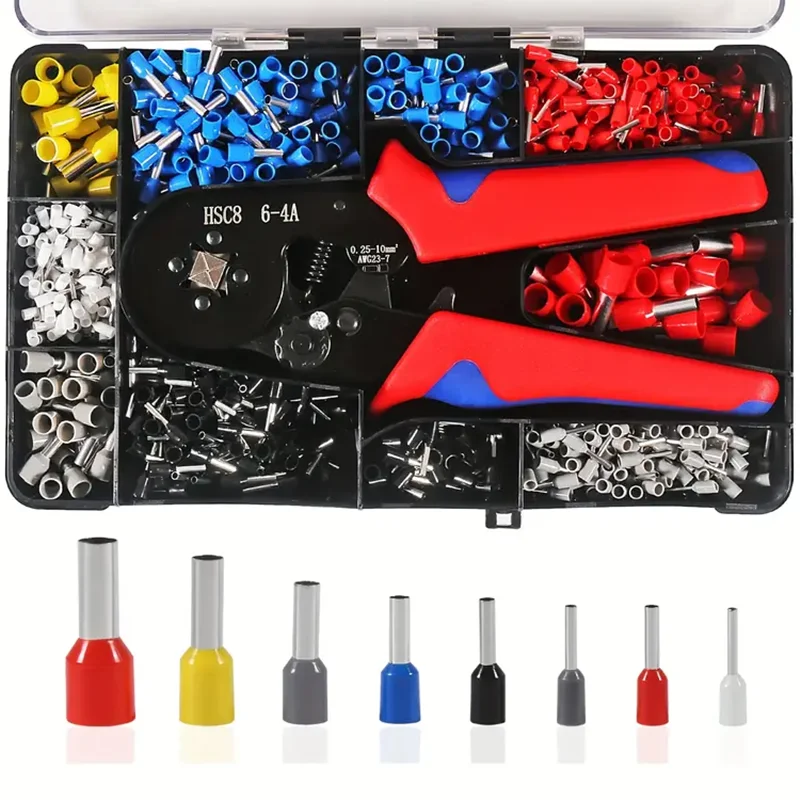 1200 Pcs VE Tubular Crimping Terminal + HSC86-4 Clamp Box, Electrical equipment Connector, Wire Connection Terminal