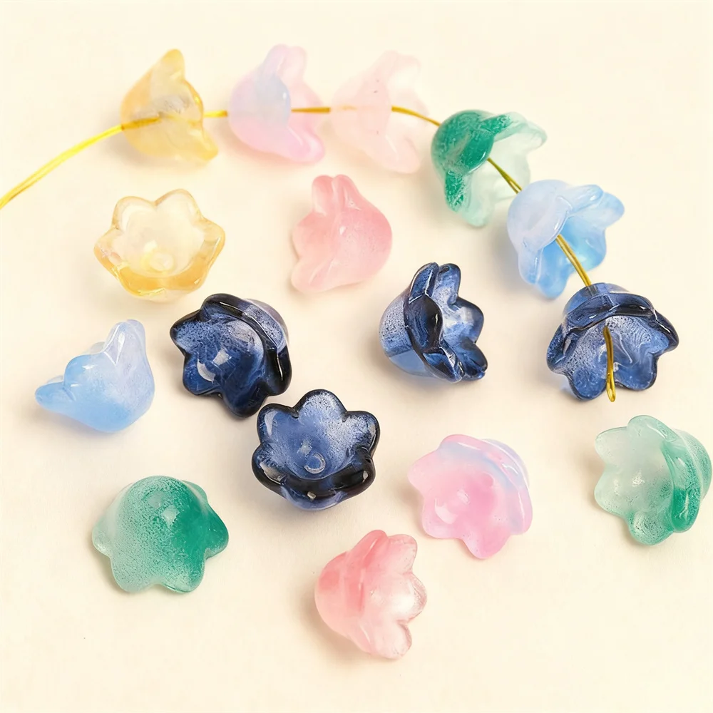 50/100 Uds. Cuentas de cristal de Murano de lirio del valle de colores, cuentas con forma de flor para manualidades DIY, accesorios para hacer joyas, 12*7mm ﻿
