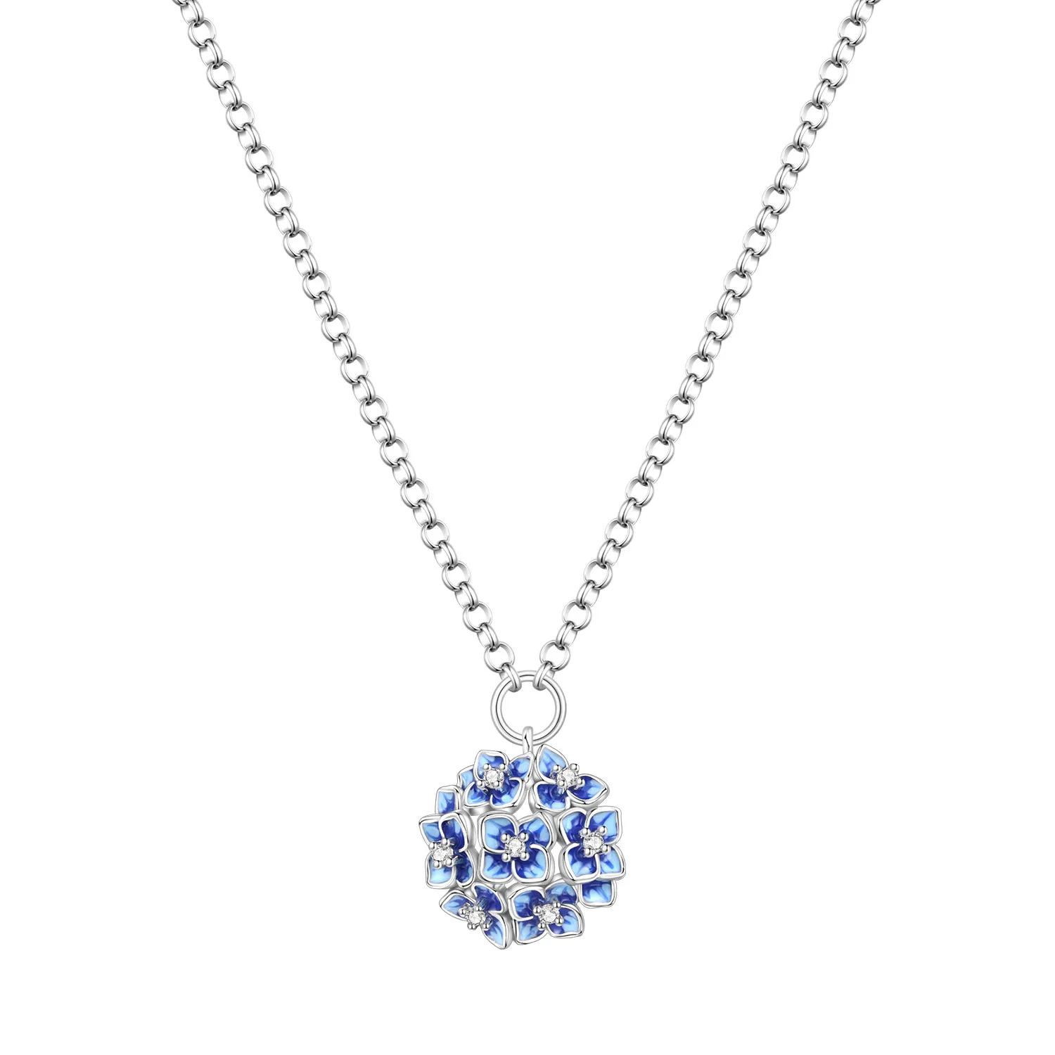 Original 925 Sterling Silver Necklace Flower Hydrangea Necklace Romantic Fashion Fine Jewelry Birthday Party Gifts for Women