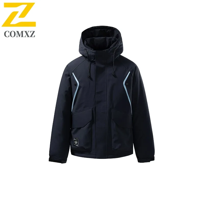 

Comxz уличная лыжная куртка для мужчин пара зимняя повседневная брендовая теплая ветрозащитная парка с капюшоном модная одежда пальто с несколькими карманами