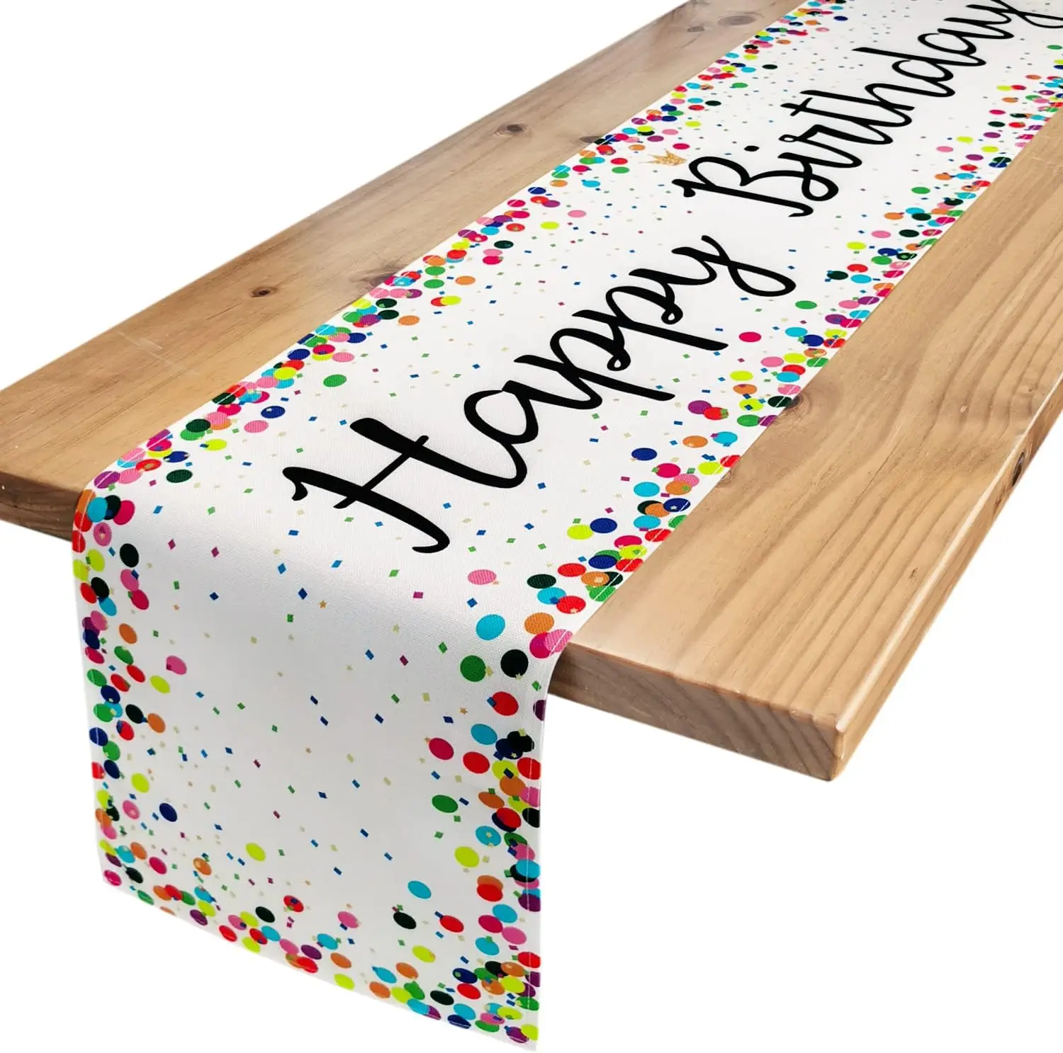 Happy Birthday Linen Table Runner Gifts Polka Dot Kitchen Dining Table Decor Celebrate Birthday Party Outdoor Home Party Decor