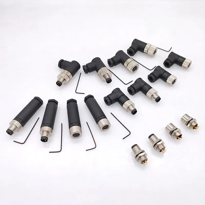 M8 Sensor Connector Waterproof Male&Female Plug Straight Angle Screw Threaded Coupling 3Pin 4Pin