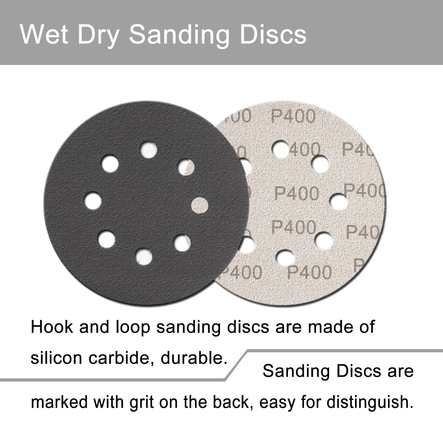 100 Pieces 5inch Hook and Loop 8-Hole Wet/Dry Sandpaper 180 240 320 400 600 800 1000 1500 2000 3000 Mixed Grit Silicon Carbide Orbital Sandpaper for Wood, Car, Metal