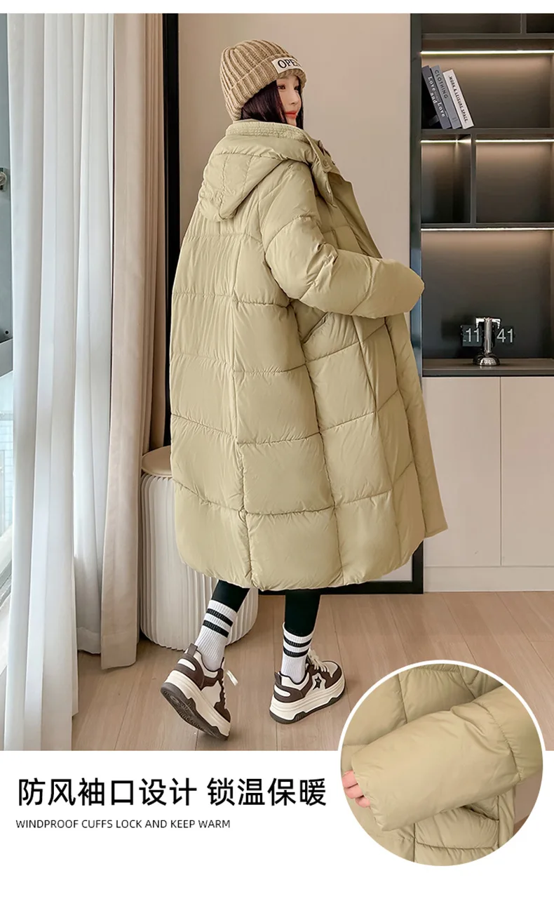 Winter Warmth Women's Mid-Length Down Cotton Jacket Over-the-Knee Parkas New Loose Quilted Coat Thickened Outerwear Trendy Tops