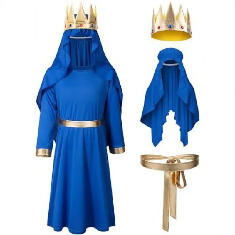 Disfraz de los Tres Reyes Magos para Niños, Túnica Medieval Bíblica de Rey, Conjunto para Halloween, Navidad, Representaciones de la Natividad, con Corona, Capucha y Cinturón