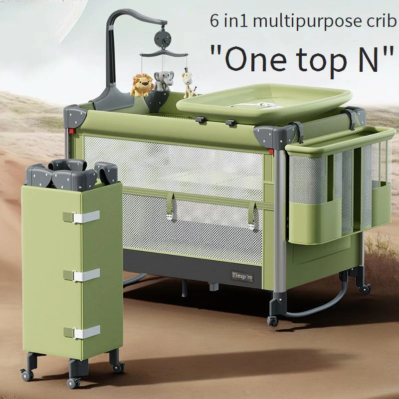 

Портативная складная детская кроватка на колесиках, трансформируемая в семейную кровать, многофункциональная дорожная кроватка для младенцев