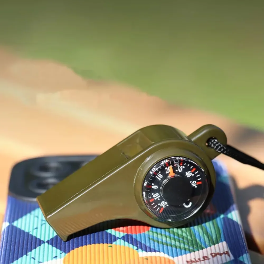 ثلاثة في واحد البوصلة صافرة ميزان الحرارة متعدد الوظائف المحمولة خفيفة الوزن كتم التخييم في الهواء الطلق المشي لمسافات طويلة أداة إنقاذ