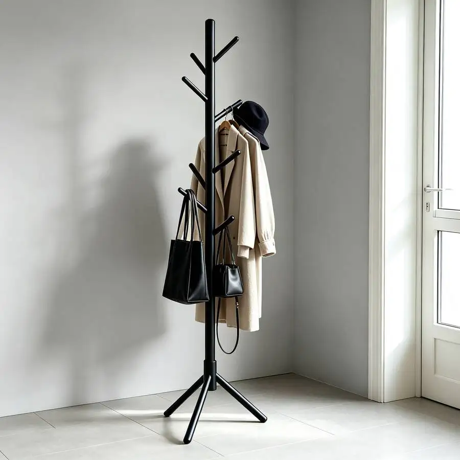 1pc 172cm Freestanding Wooden Coat Rack With 8 Tree-Branch Hooks, Stable 3-Leg Tripod Base, Space-Saving Coat Tree Stand For Coa
