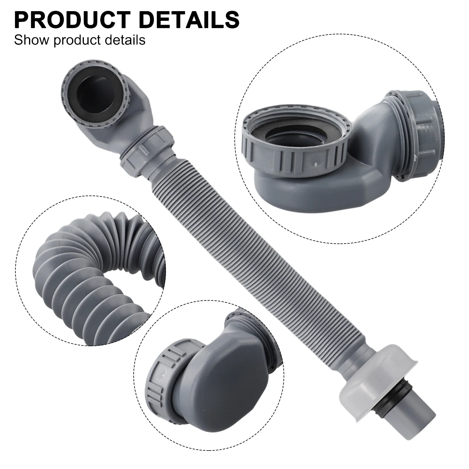 1PC 90cm Drain Pipe Bathtub Water Seal Design Efficient Drainage Flat Tub Gray ABS High Quality PP Reliable Performance
