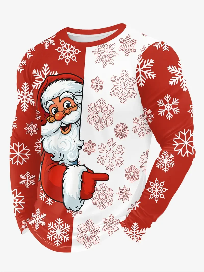 

Fashion Santa Clause Graphic Men's T-Shirts Merry Chrismas Theme Long Sleeved Tops Autumn Winter Creative Festival Party Clothes