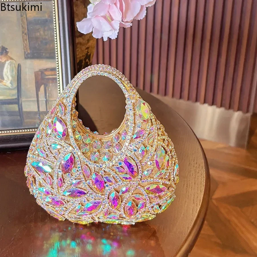 New Elegant Clutch Bags Luxury Full Rhinestone Hollow Design Exquisite Shining Evening Bag Wedding Cocktail Party Handbag Purses