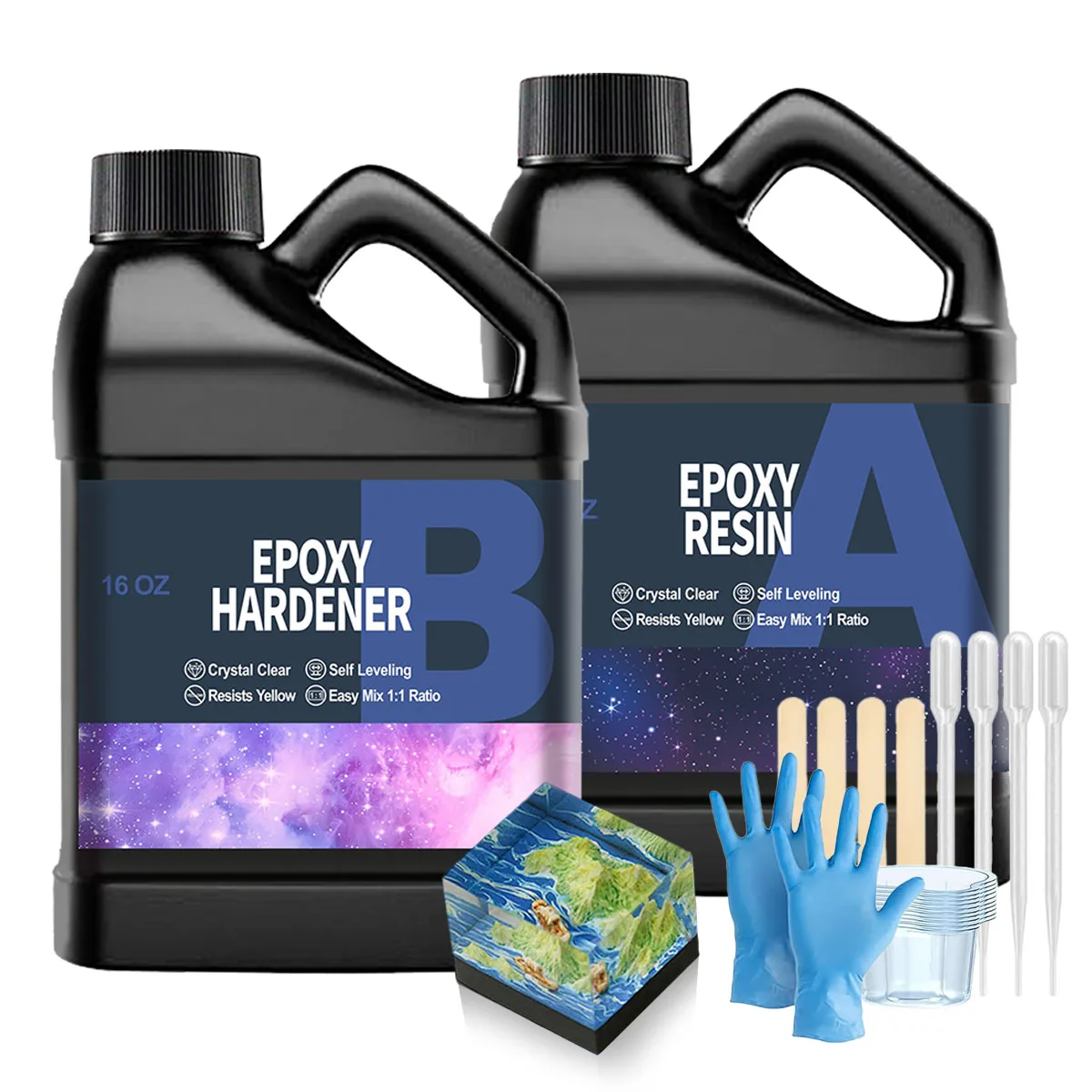 32OZ Clear Epoxy Resin Kit, Non-Yellowing, Bubble-Free Formula for Molds, Jewelry & Craft Casting (16OZx2)