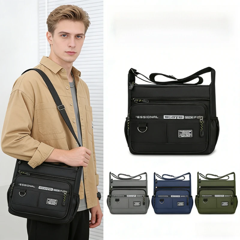 

Men's Multi-Pocket Crossbody Bag Durable Nylon Adjustable Strap Messenger Chest Sling for Business Travel Commute Outdoor
