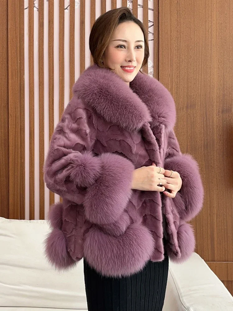 Overcoats V-neck Women's Autumn Winter Warm Thickened Fox Fur Collar Short Fashion Jacket Casual High-End  Fashion All-Matching