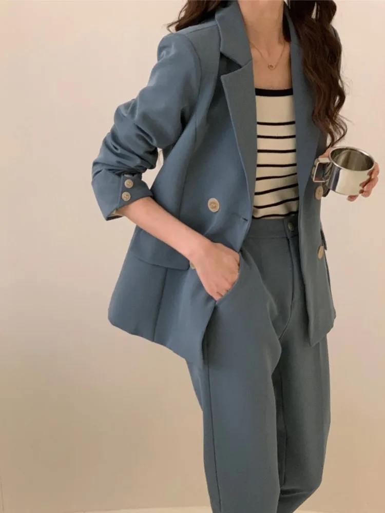 High Quality Office Ladies Pantsuit Solid Chic Women Business Work Wear Blazer Jacket and Trouser Female Formal Two Pieces Sets