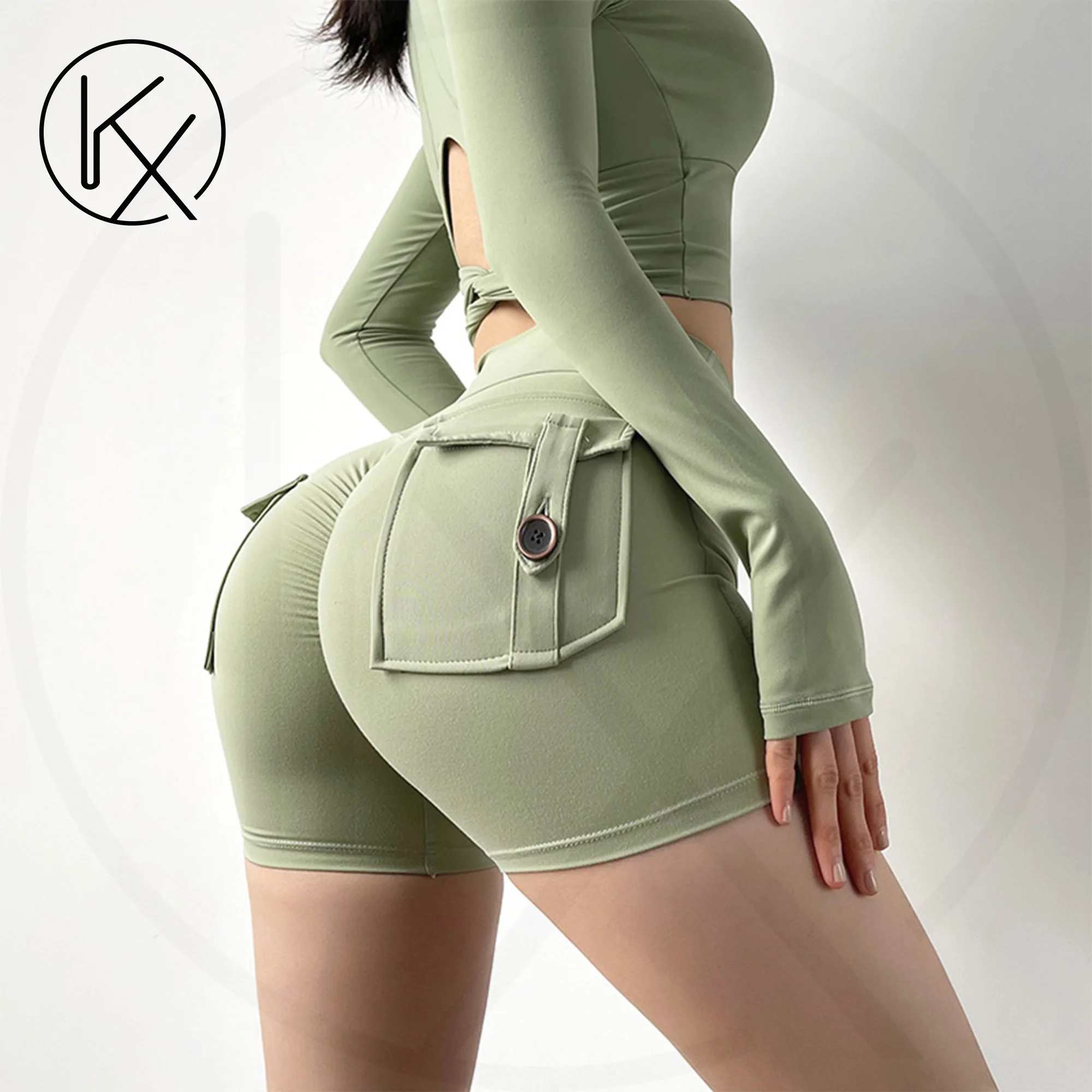 

kaixiggmm Women's yoga shorts with tight pockets, gym leggings, high waisted sexy sports shorts, running shorts