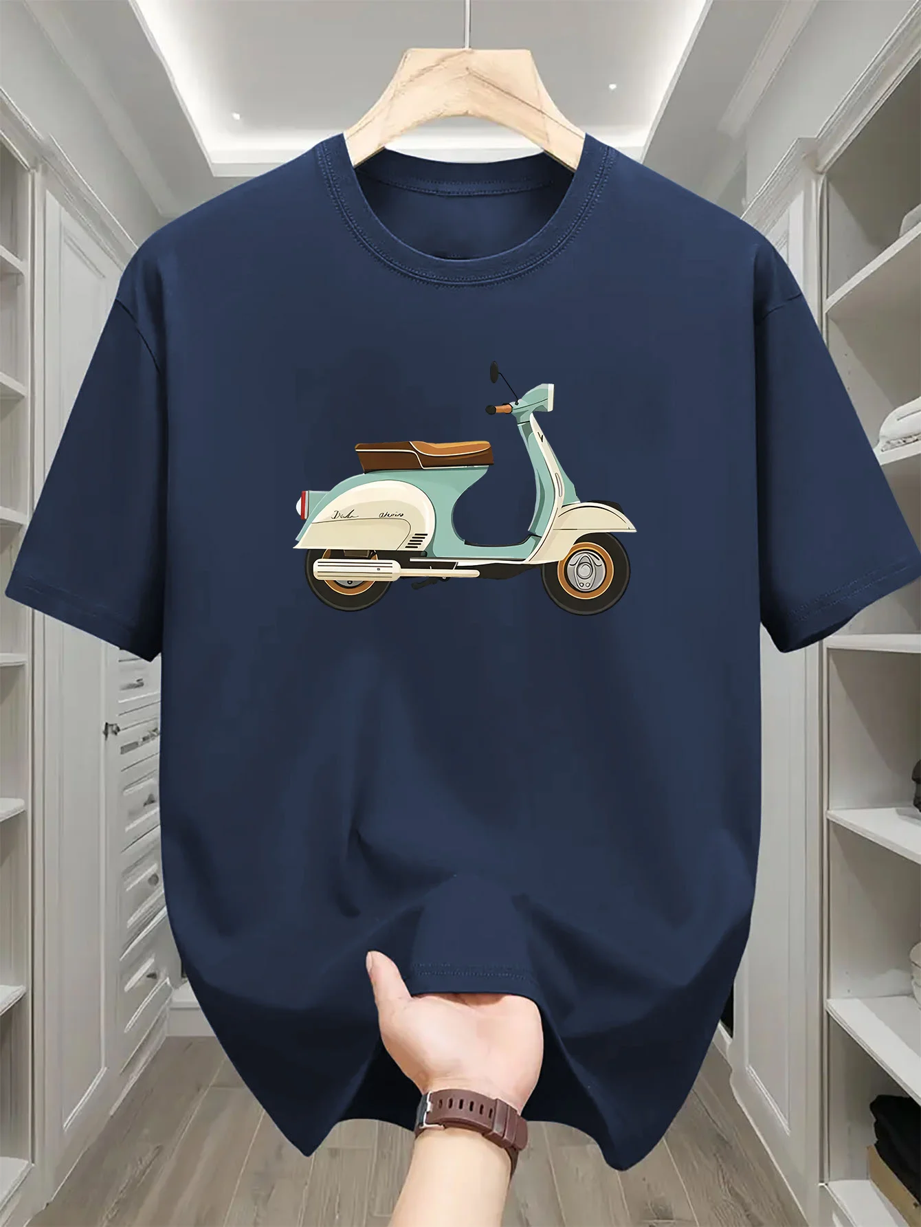 

Men's Summer 100% Cotton Fashion Sports Leisure Loose Electric Car Pattern Printed Round Neck Short Sleeve T-shirt Top