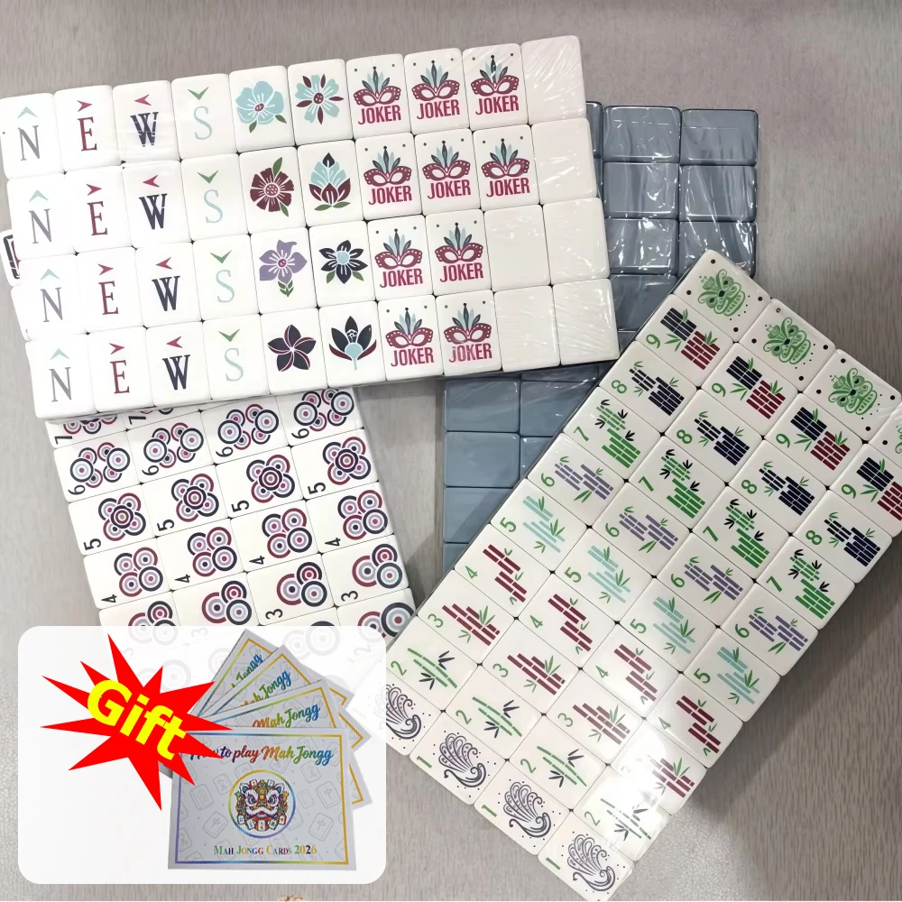 Dusty Blue American Mahjong Set 160 Tiles 4-Layer Acrylic Mah Jongg Portable Family Party Board Games Luxury Mahjong Tiles Gifts